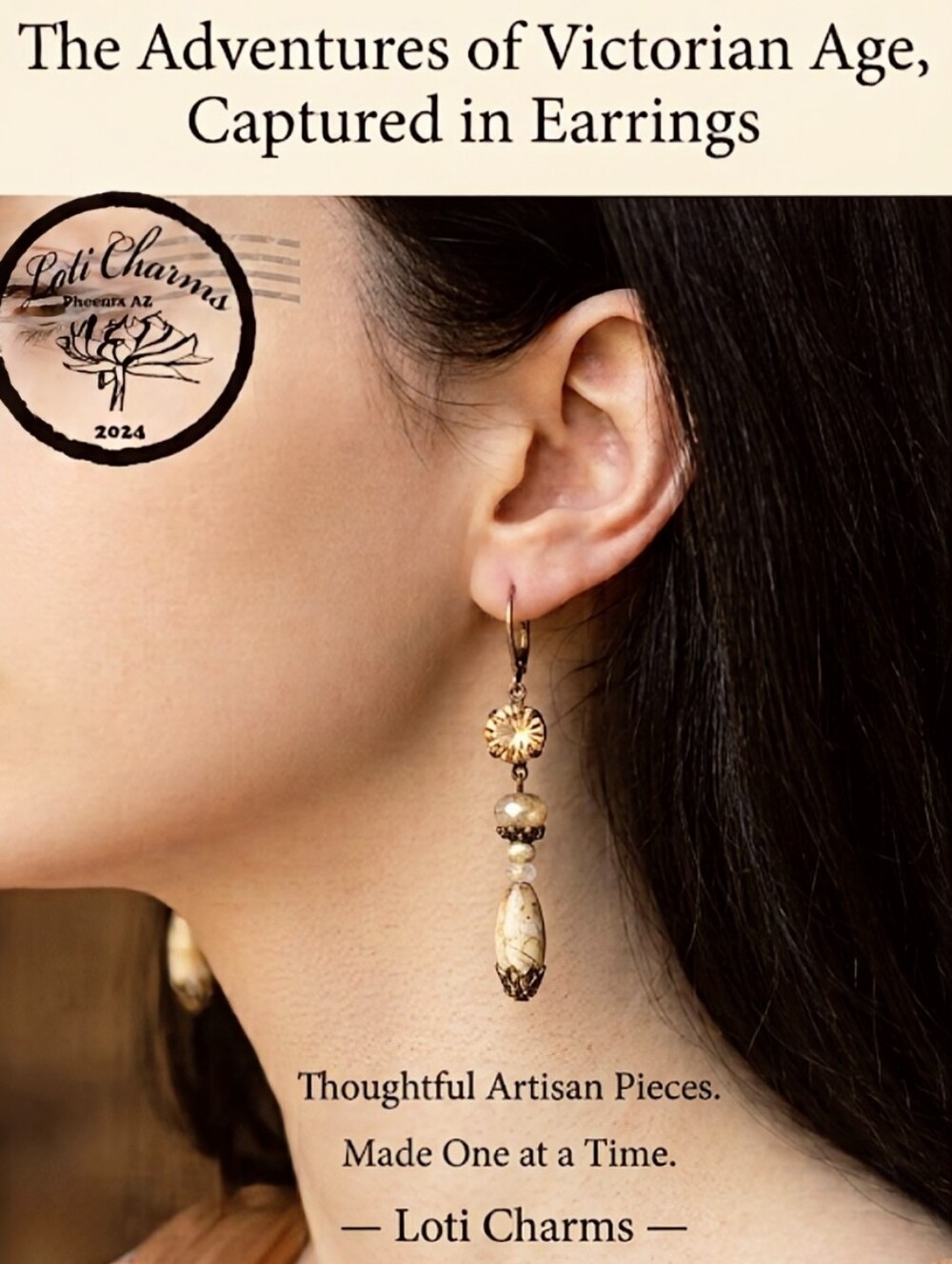 Victorian Rustic  White & Champagne Crystal Chandelier Earrings In Brass